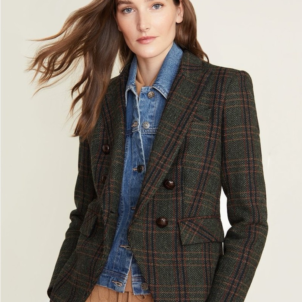 Veronica Beard Green and Brown Plaid Blazer